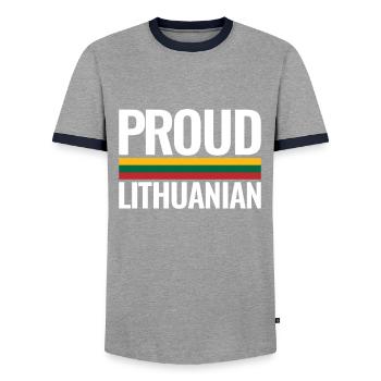 Proud Lithuanian Lithuania Lithuanian Flag Lithuanian - Men's Ringer Shirt - grey/navy  - Front - AI Model Female 172 light (172cm) & AI Model Male 178 light (178cm)
