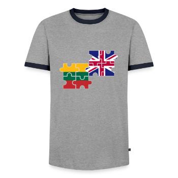 Lithuania UK Flag British Lithuanian - Men's Ringer Shirt - grey/navy  - Front - AI Model Female 172 light (172cm) & AI Model Male 178 light (178cm)