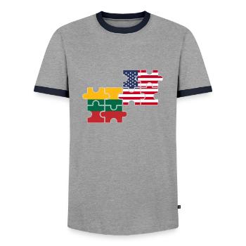 Lithuania USA Flag American Lithuanian - Men's Ringer Shirt - grey/navy  - Front - AI Model Female 172 light (172cm) & AI Model Male 178 light (178cm)