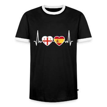 Géorgie Espagne Heartbeat Flag Géorgiens - T-shirt contrasté Homme - noir/blanc - Devant - AI Model Female 172 light (172cm) & AI Model Male 178 light (178cm)