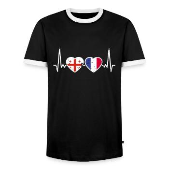 Géorgie France Vintage Heartbeat Flag - T-shirt contrasté Homme - noir/blanc - Devant - AI Model Female 172 light (172cm) & AI Model Male 178 light (178cm)