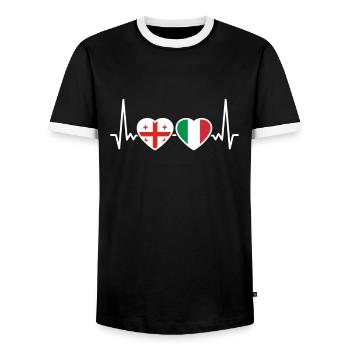 Géorgie Italie Heartbeat Flag Géorgiens - T-shirt contrasté Homme - noir/blanc - Devant - AI Model Female 172 light (172cm) & AI Model Male 178 light (178cm)