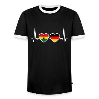 Ghana Deutschland Herzschlag Flagge Deutsch - Männer Kontrast-T-Shirt - Schwarz/Weiß - Vorne - AI Model Female 172 light (172cm) & AI Model Male 178 light (178cm)