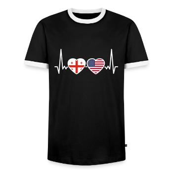 Georgia USA Heartbeat Flag Georgian - Men's Ringer Shirt - black/white - Front - AI Model Female 172 light (172cm) & AI Model Male 178 light (178cm)