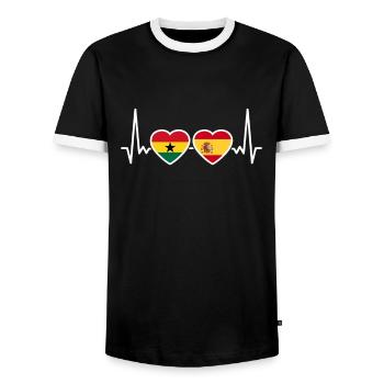 Ghana Spanien Herzschlag Flagge Spanisch Ghanaer - Männer Kontrast-T-Shirt - Schwarz/Weiß - Vorne - AI Model Female 172 light (172cm) & AI Model Male 178 light (178cm)