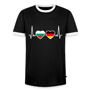 Bulgaria Germany Heartbeat Flag Bulgaria - Men's Ringer Shirt - black/white - Front - AI Model Female 172 light (172cm) & AI Model Male 178 light (178cm)