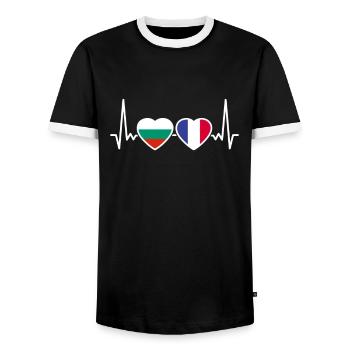 Bulgaria France heartbeat flag Bulgaria - Men's Ringer Shirt - black/white - Front - AI Model Female 172 light (172cm) & AI Model Male 178 light (178cm)