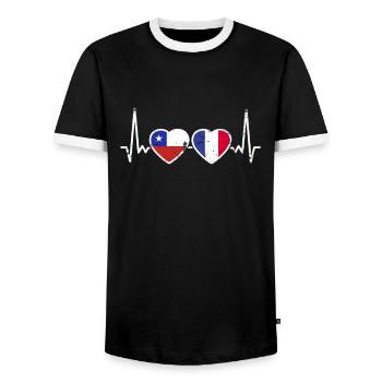 Chile France Vintage Heartbeat Flag Chilean - Men's Ringer Shirt - black/white - Front - AI Model Female 172 light (172cm) & AI Model Male 178 light (178cm)