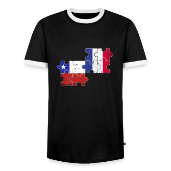 Chile France Vintage Flag Chilean - Men's Ringer Shirt - black/white - Front - AI Model Female 172 light (172cm) & AI Model Male 178 light (178cm)