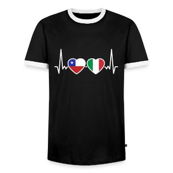 Chile Italy Heartbeat Flag Chilean - Men's Ringer Shirt - black/white - Front - AI Model Female 172 light (172cm) & AI Model Male 178 light (178cm)