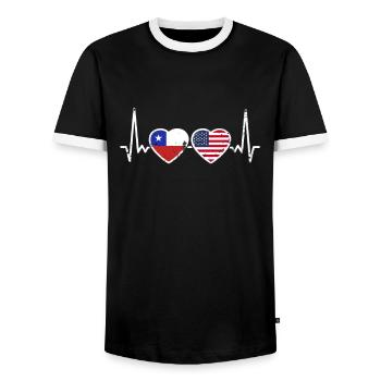 Chile USA Vintage Heartbeat Flag Chilean - Men's Ringer Shirt - black/white - Front - AI Model Female 172 light (172cm) & AI Model Male 178 light (178cm)