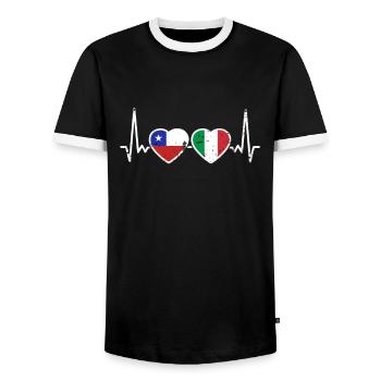 Chile Italy Vintage Heartbeat Flag Chilean - Men's Ringer Shirt - black/white - Front - AI Model Female 172 light (172cm) & AI Model Male 178 light (178cm)