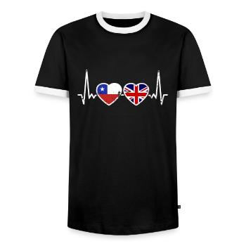 Chile UK Vintage Heartbeat Flag Chilean - Men's Ringer Shirt - black/white - Front - AI Model Female 172 light (172cm) & AI Model Male 178 light (178cm)