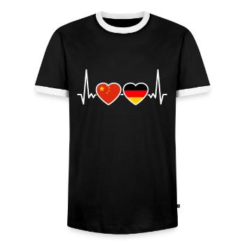 Chine Allemagne Heartbeat Flag Allemand - T-shirt contrasté Homme - noir/blanc - Devant - AI Model Female 172 light (172cm) & AI Model Male 178 light (178cm)