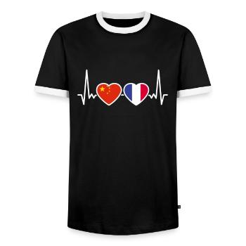 China Frankreich Herzschlag Flagge Chinese - Männer Kontrast-T-Shirt - Schwarz/Weiß - Vorne - AI Model Female 172 light (172cm) & AI Model Male 178 light (178cm)