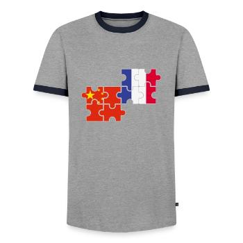 China France Flag French Chinese - Men's Ringer Shirt - grey/navy  - Front - AI Model Female 172 light (172cm) & AI Model Male 178 light (178cm)