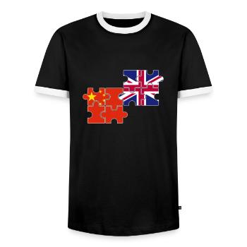 China UK Flag British Chinese - Men's Ringer Shirt - black/white - Front - AI Model Female 172 light (172cm) & AI Model Male 178 light (178cm)