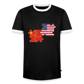 China USA Flag American Chinese - Men's Ringer Shirt - black/white - Front - AI Model Female 172 light (172cm) & AI Model Male 178 light (178cm)