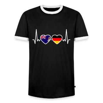 Cayman Islands Germany Heartbeat Flag - Men's Ringer Shirt - black/white - Front - AI Model Female 172 light (172cm) & AI Model Male 178 light (178cm)