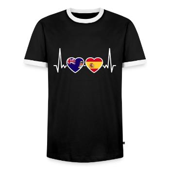 Îles Caïmans Espagne Heartbeat Flag Espagnol - T-shirt contrasté Homme - noir/blanc - Devant - AI Model Female 172 light (172cm) & AI Model Male 178 light (178cm)