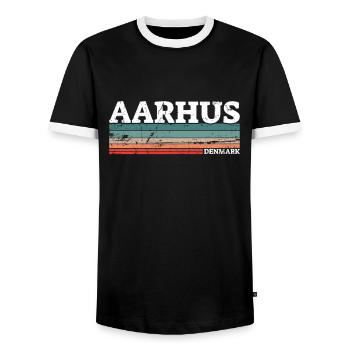 Aarhus Denmark Vintage Danish Retro Dane - Men's Ringer Shirt - black/white - Front - AI Model Female 172 light (172cm) & AI Model Male 178 light (178cm)
