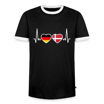 Denmark Germany Heartbeat Flag Dane - Men's Ringer Shirt - black/white - Front - AI Model Female 172 light (172cm) & AI Model Male 178 light (178cm)