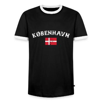 København Denmark Vintage Danish Flag Dane - Men's Ringer Shirt - black/white - Front - AI Model Female 172 light (172cm) & AI Model Male 178 light (178cm)