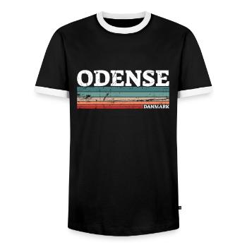 Odense Denmark Vintage Danish Retro Dane - Men's Ringer Shirt - black/white - Front - AI Model Female 172 light (172cm) & AI Model Male 178 light (178cm)