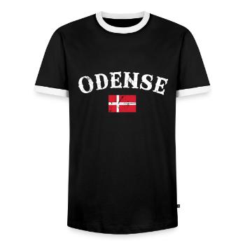Odense Denmark Vintage Danish Flag Dane - Men's Ringer Shirt - black/white - Front - AI Model Female 172 light (172cm) & AI Model Male 178 light (178cm)