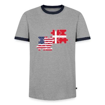 Denmark USA Flag American Danish - Men's Ringer Shirt - grey/navy  - Front - AI Model Female 172 light (172cm) & AI Model Male 178 light (178cm)