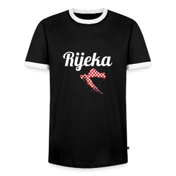 Rijeka Map Croatia Croatian flag Croatian - Men's Ringer Shirt - black/white - Front - AI Model Female 172 light (172cm) & AI Model Male 178 light (178cm)