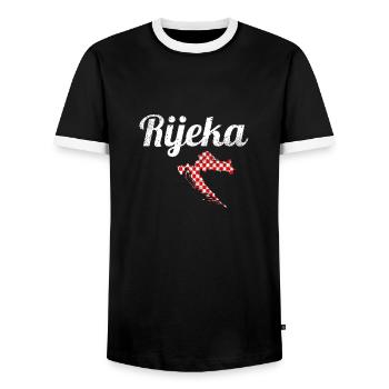 Rijeka Vintage Map Croatia Flag Croatian - Men's Ringer Shirt - black/white - Front - AI Model Female 172 light (172cm) & AI Model Male 178 light (178cm)