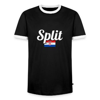 Split Vintage Kroatien Kroatische Flagge Kroate - Männer Kontrast-T-Shirt - Schwarz/Weiß - Vorne - AI Model Female 172 light (172cm) & AI Model Male 178 light (178cm)