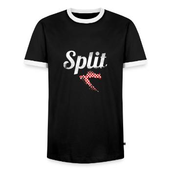 Split Vintage Map Croatia Croatian Flag - Men's Ringer Shirt - black/white - Front - AI Model Female 172 light (172cm) & AI Model Male 178 light (178cm)