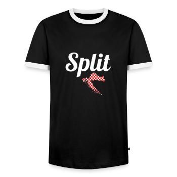 Split Map Croatia Croatian Flag Croatian - Men's Ringer Shirt - black/white - Front - AI Model Female 172 light (172cm) & AI Model Male 178 light (178cm)