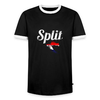 Split Vintage Map Croatia Croatian Flag - Men's Ringer Shirt - black/white - Front - AI Model Female 172 light (172cm) & AI Model Male 178 light (178cm)