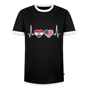 Croatia USA Heartbeat Flag Croatian - Men's Ringer Shirt - black/white - Front - AI Model Female 172 light (172cm) & AI Model Male 178 light (178cm)