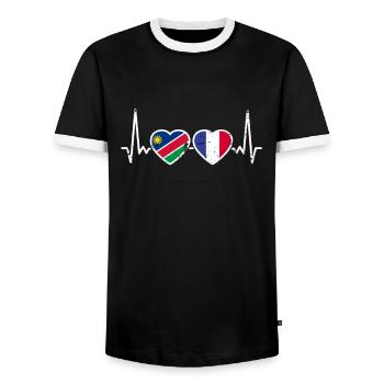 Namibia Frankreich Vintage Herzschlag Flagge - Männer Kontrast-T-Shirt - Schwarz/Weiß - Vorne - AI Model Female 172 light (172cm) & AI Model Male 178 light (178cm)