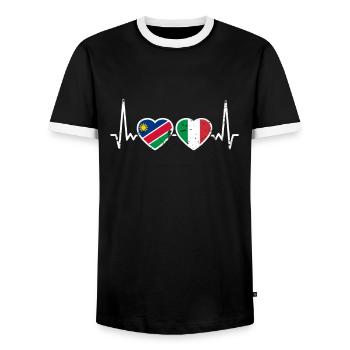 Namibia Italien Vintage Herzschlag Flagge Namibier - Männer Kontrast-T-Shirt - Schwarz/Weiß - Vorne - AI Model Female 172 light (172cm) & AI Model Male 178 light (178cm)