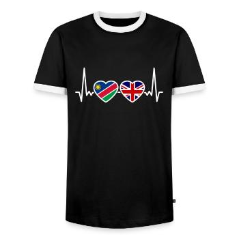 Namibia UK Herzschlag Flagge Britisch Namibisch - Männer Kontrast-T-Shirt - Schwarz/Weiß - Vorne - AI Model Female 172 light (172cm) & AI Model Male 178 light (178cm)