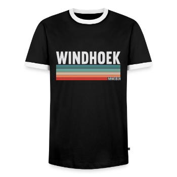 Windhoek Namibia Retro Namibian Namibians - Men's Ringer Shirt - black/white - Front - AI Model Female 172 light (172cm) & AI Model Male 178 light (178cm)