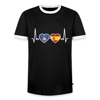 Kosovo Spanien Herzschlag Flagge Spanisch Kosovare - Männer Kontrast-T-Shirt - Schwarz/Weiß - Vorne - AI Model Female 172 light (172cm) & AI Model Male 178 light (178cm)