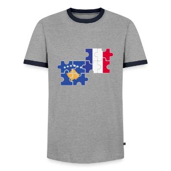 Kosovo France Flag French Kosovars - Men's Ringer Shirt - grey/navy  - Front - AI Model Female 172 light (172cm) & AI Model Male 178 light (178cm)