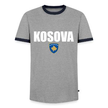 Kosova Kosovo Kosovar flag Kosovare - Men's Ringer Shirt - grey/navy  - Front - AI Model Female 172 light (172cm) & AI Model Male 178 light (178cm)