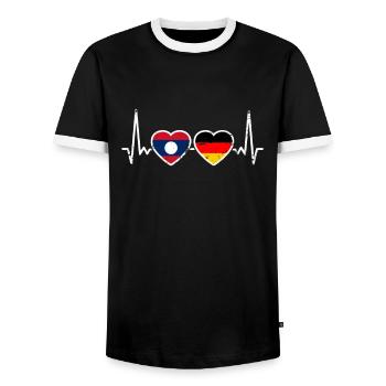 Laos Germany Vintage Heartbeat Flag Laotian - Men's Ringer Shirt - black/white - Front - AI Model Female 172 light (172cm) & AI Model Male 178 light (178cm)