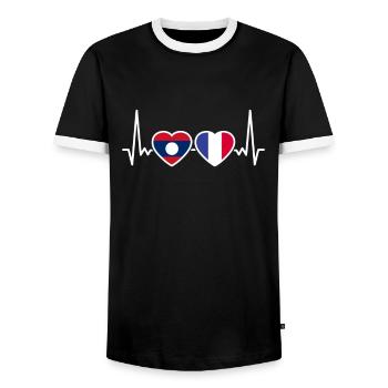 Laos France Heartbeat Flag Laotian - Men's Ringer Shirt - black/white - Front - AI Model Female 172 light (172cm) & AI Model Male 178 light (178cm)