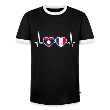 Laos France Vintage Heartbeat Flag Laotian - Men's Ringer Shirt - black/white - Front - AI Model Female 172 light (172cm) & AI Model Male 178 light (178cm)