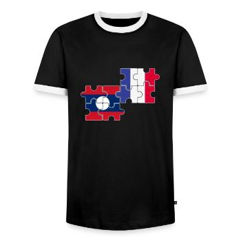 Laos France Drapeau Laotien français - T-shirt contrasté Homme - noir/blanc - Devant - AI Model Female 172 light (172cm) & AI Model Male 178 light (178cm)