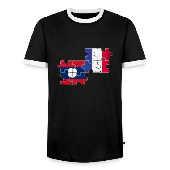 Laos France Vintage Flag Laotien Français - T-shirt contrasté Homme - noir/blanc - Devant - AI Model Female 172 light (172cm) & AI Model Male 178 light (178cm)