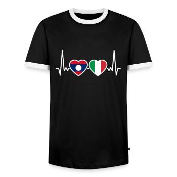 Laos Italie Heartbeat Flag Laotien italien - T-shirt contrasté Homme - noir/blanc - Devant - AI Model Female 172 light (172cm) & AI Model Male 178 light (178cm)